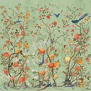 Фреска Ortograf Flora 31246 Фактура флок FLK Флизелин (2,7*2,7) Зеленый/Разноцветный, Цветы/Деревья/Птицы-1