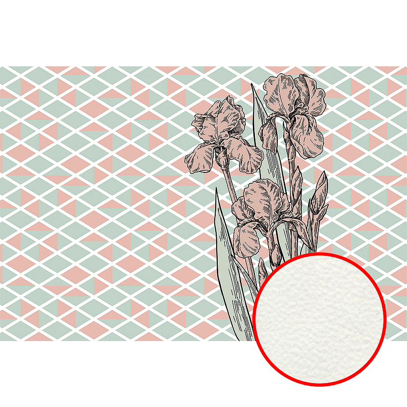 Фреска Ortograf Forma 32684 Фактура флок FLK Флизелин (4*2,7) Бирюзовый/Розовый, Ромб/Цветы 32684