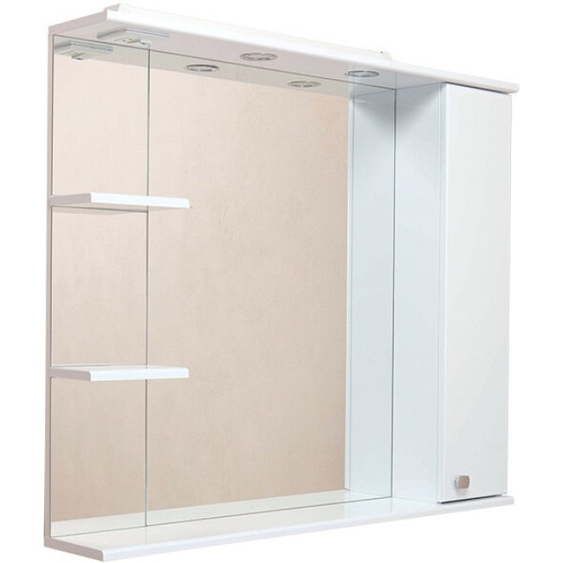 Зеркало со шкафом Onika Эльбрус 90.02 R 209004 с подсветкой Белое мебель для ванной onika эльбрус 90
