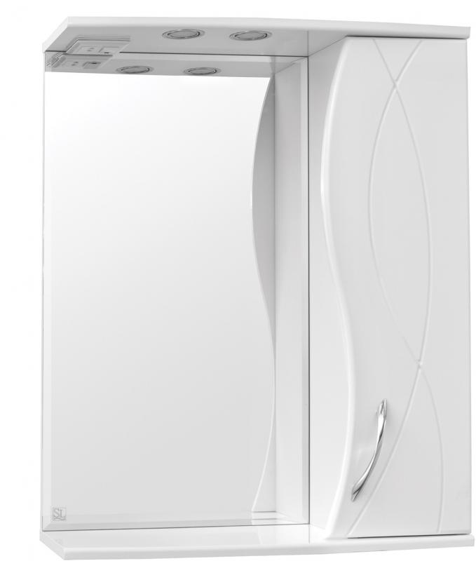 Зеркало со шкафом Style Line Амелия 65 с подсветкой Белый глянец зеркало со шкафом style line лана 60 сс 00002254 с подсветкой белое