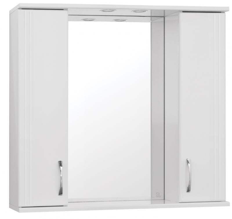 цена Зеркало со шкафом Style Line Эко стандарт Панда 80 С с подсветкой Белый глянец