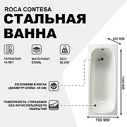 Стальная ванна Roca Contesa 150x70 23606000O без антискользящего покрытия-1