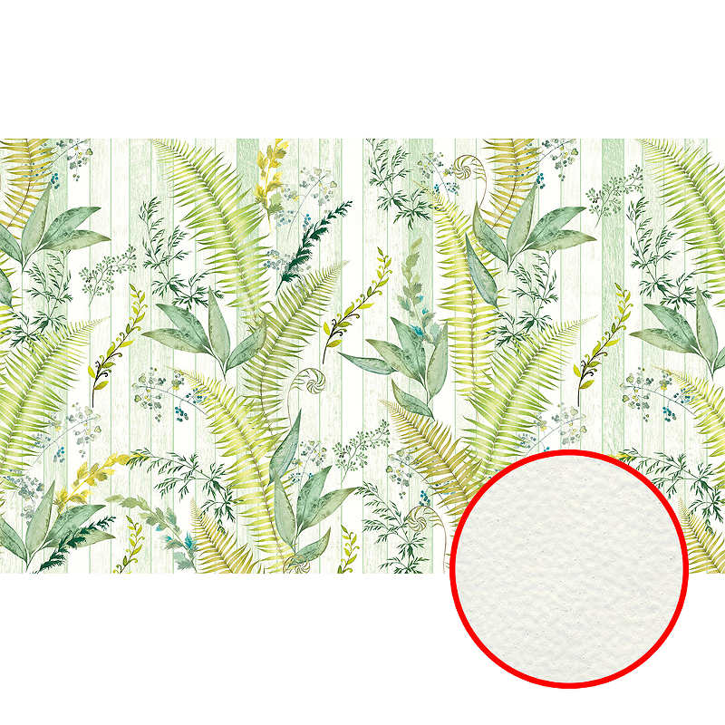 Фреска Ortograf Oasis 32718 Фактура флок FLK Флизелин (4,5*2,7) Зеленый/Белый, Листья/Полоса