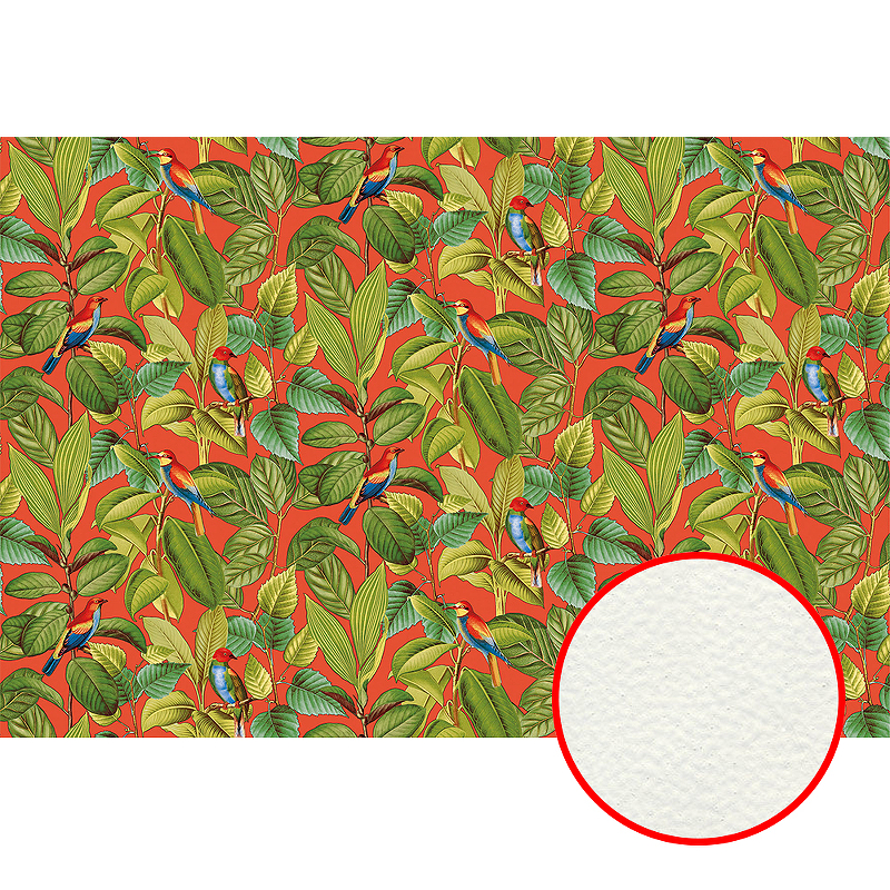Фреска Ortograf Oasis 32721 Фактура флок FLK Флизелин (4*2,7) Красный/Зеленый, Листья/Птицы