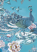Фреска Ortograf Paradise 32202 Фактура флок FLK Флизелин (1,9*2,7) Голубой, Птицы/Цветы-1