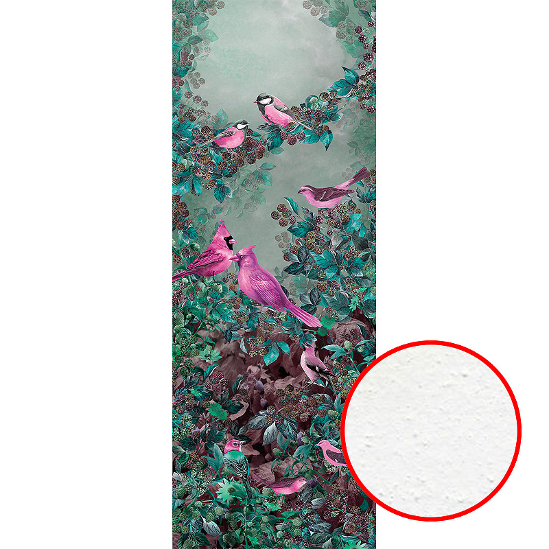 Фреска Ortograf Paradise 32221 Фактура бархат FX Флизелин (1*2,7) Зеленый/Бирюзовый/Розовый, Птицы/Листья