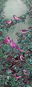 Фреска Ortograf Paradise 32221 Фактура флок FLK Флизелин (1*2,7) Зеленый/Бирюзовый/Розовый, Птицы/Листья-1