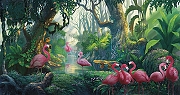 Фреска Ortograf Paradise 32239 Фактура флок FLK Флизелин (5,1*2,7) Зеленый/Розовый, Деревья/Птицы-1