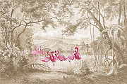 Фреска Ortograf Paradise 32237 Фактура бархат FX Флизелин (3,6*2,4) Бежевый/Розовый, Деревья/Птицы-1