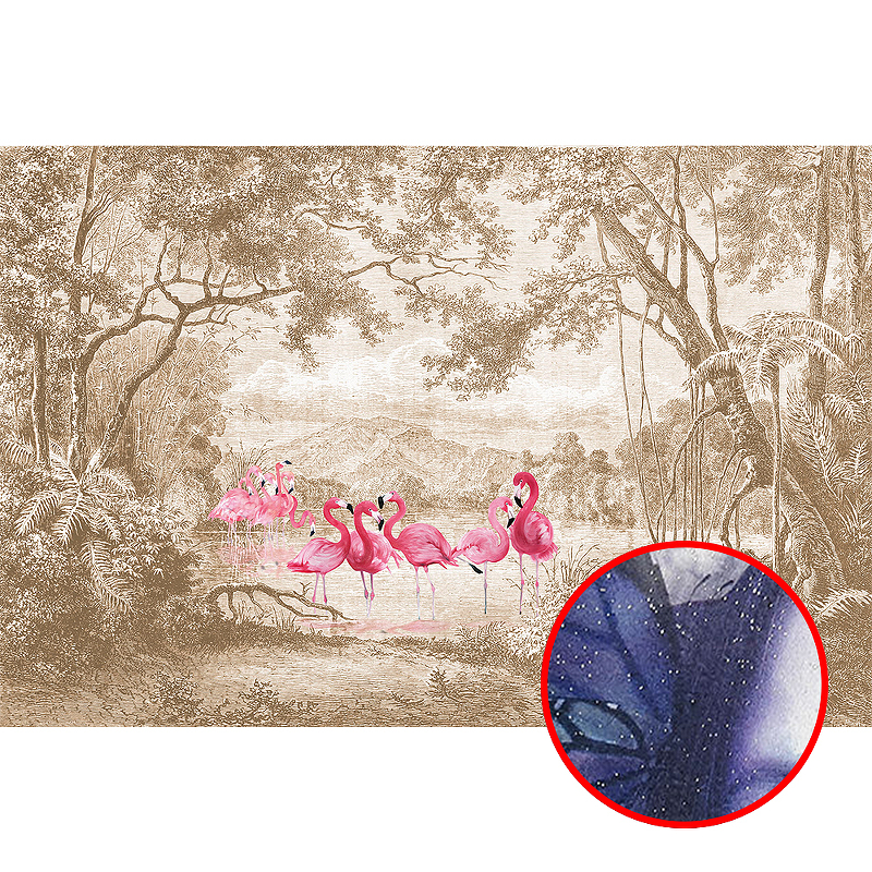 Фреска Ortograf Paradise 32237 Фактура бархат серебро FX-S Флизелин (3,6*2,4) Бежевый/Розовый, Деревья/Птицы