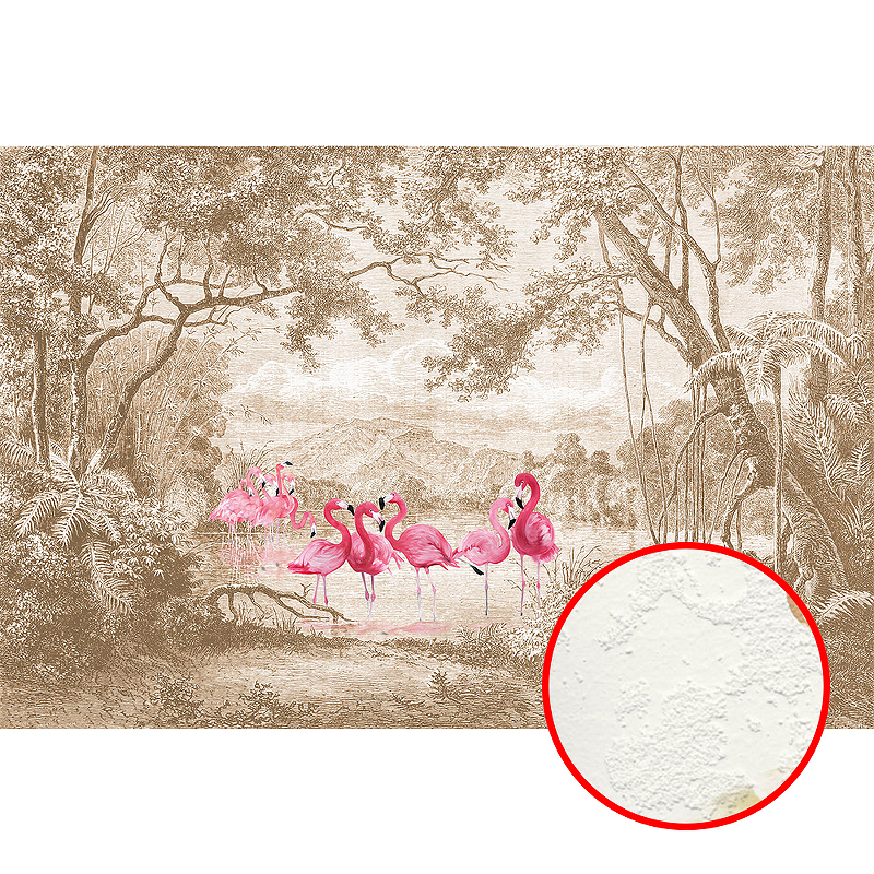 Фреска Ortograf Paradise 32237 Фактура сахара FS Флизелин (3,6*2,4) Бежевый/Розовый, Деревья/Птицы