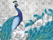 Фреска Ortograf Paradise 32231 Фактура флок FLK Флизелин (3,6*2,7) Серый/Голубой, Птицы/Цветы/Геометрия-1