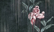 Фреска Ortograf Paradise 32252 Фактура флок FLK Флизелин (4,5*2,7) Черный/Зеленый/Розовый, Листья/Птицы-1