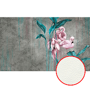 Фреска Ortograf Paradise 32253 Фактура флок FLK Флизелин (4,5*2,7) Серый/Бирюзовый/Розовый, Листья/Птицы