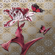Фреска Ortograf Flower Dreams 31660 Фактура флок FLK Флизелин (2*2,7) Серый/Бежевый/Красный, Цветы/Бабочки-1