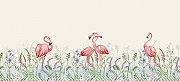 Фреска Ortograf Paradise 32255 Фактура флок FLK Флизелин (6*2,7) Бежевый/Розовый/Зеленый, Геометрия/Птицы/Цветы-1