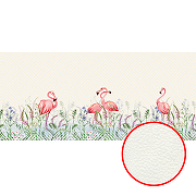Фреска Ortograf Paradise 32255 Фактура флок FLK Флизелин (6*2,7) Бежевый/Розовый/Зеленый, Геометрия/Птицы/Цветы