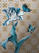 Фреска Ortograf Flower Dreams 31659 Фактура флок FLK Флизелин (2*2,7) Серый/Бежевый/Голубой, Цветы/Бабочки-1