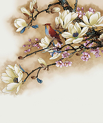 Фреска Ortograf Flower Dreams 31641 Фактура флок FLK Флизелин (2,5*3) Бежевый, Цветы/Птицы-1
