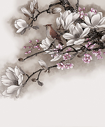 Фреска Ortograf Flower Dreams 31643 Фактура флок FLK Флизелин (2,5*3) Серый, Цветы/Птицы-1