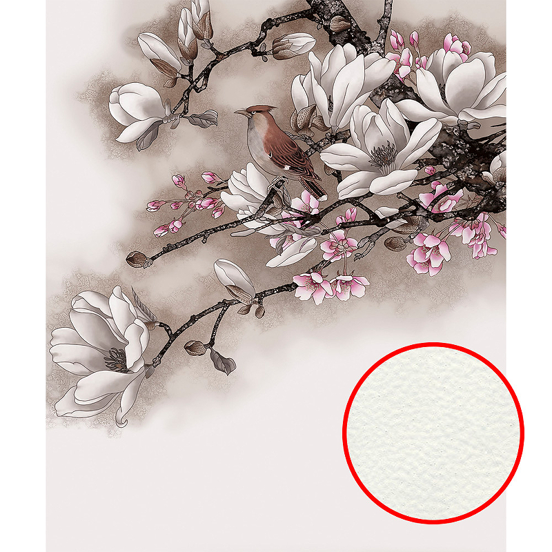 Фреска Ortograf Flower Dreams 31643 Фактура флок FLK Флизелин (2,5*3) Серый, Цветы/Птицы 31643
