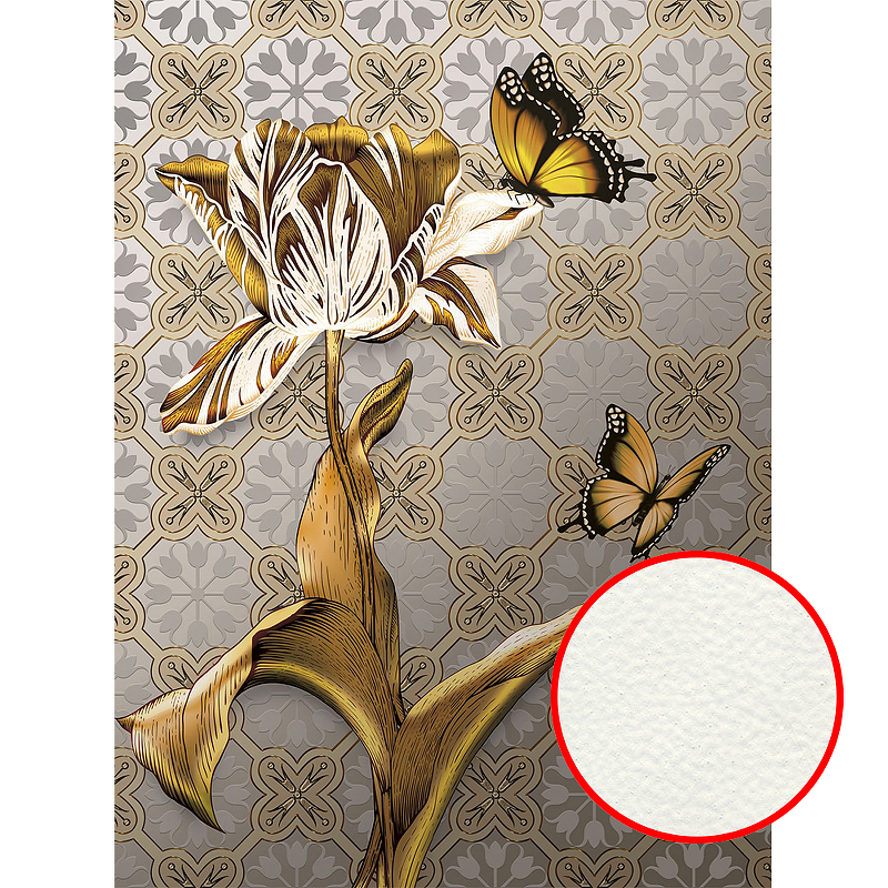 Фреска Ortograf Flower Dreams 31661 Фактура флок FLK Флизелин (2*2,7) Серый/Бежевый/Золото, Цветы/Бабочки