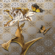 Фреска Ortograf Flower Dreams 31661 Фактура флок FLK Флизелин (2*2,7) Серый/Бежевый/Золото, Цветы/Бабочки-1