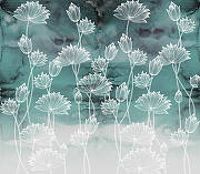Фреска Ortograf Flower Dreams 31606 Фактура бархат FX Флизелин (3,1*2,7) Бирюзовый/Белый, Цветы-1
