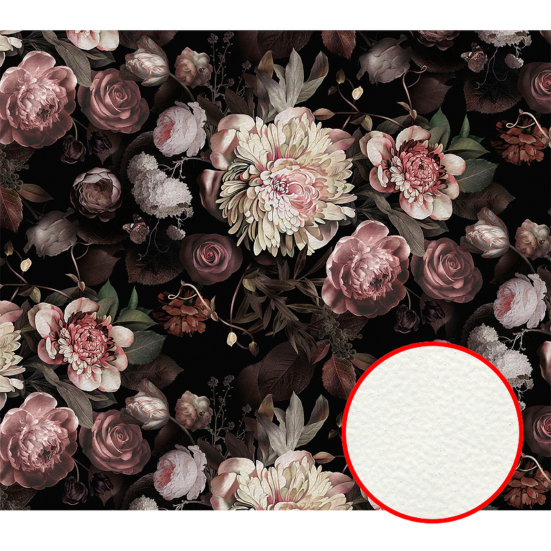 Фреска Ortograf Flower Dreams 31615 Фактура флок FLK Флизелин (3,1*2,7) Черный/Розовый, Цветы
