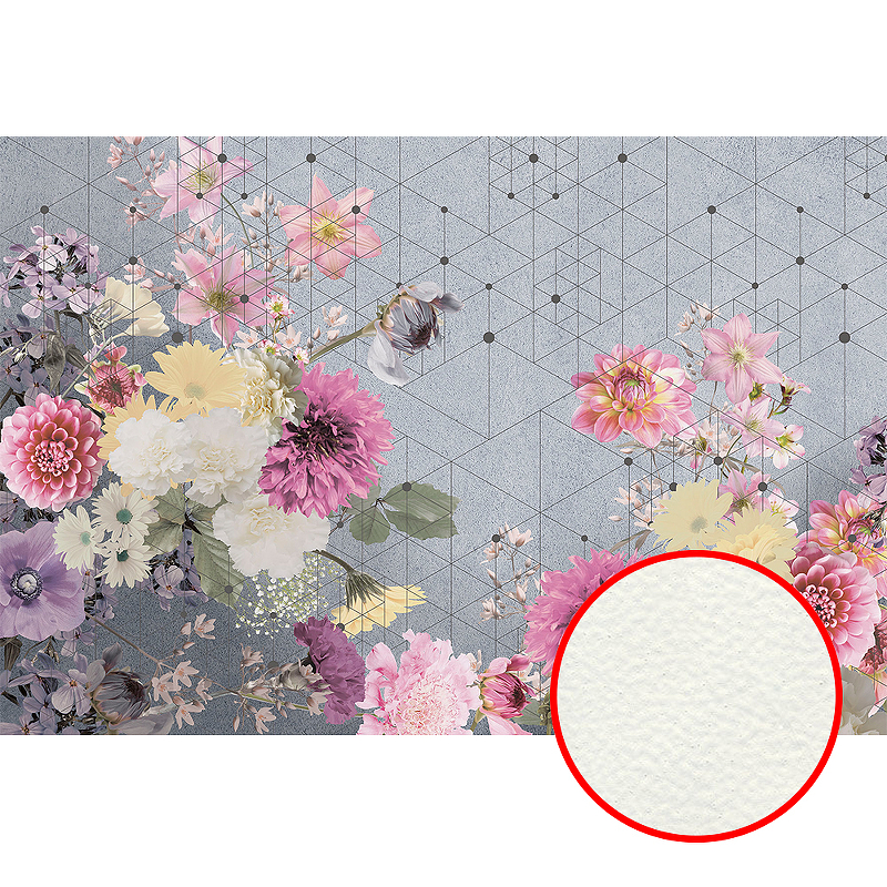 Фреска Ortograf Flower Dreams 31618 Фактура флок FLK Флизелин (4*2,7) Серый/Разноцветный, Цветы/Геометрия