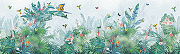 Фреска Ortograf Its Jungle 8322 Фактура бархат FX Флизелин (10*3) Бирюзовый/Разноцветный, Листья/Птицы/Бабочки-1