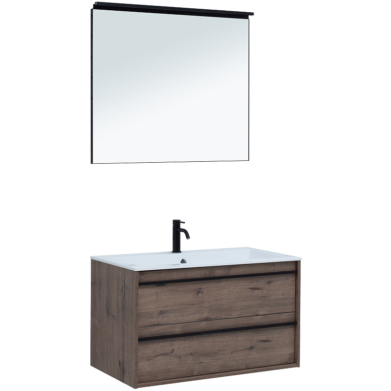 Комплект мебели для ванной Aquanet Lino 90 271958 подвесной Дуб Веллингтон зеркало aquanet lino 90 253908 белое матовое