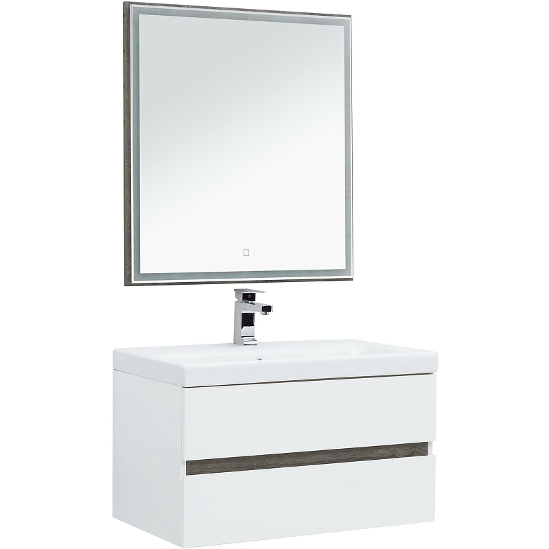 Комплект мебели для ванной Aquanet Беркли 80 258969 подвесной Белый Дуб рошелье зеркало aquanet nova lite 100 242623 с подсветкой дуб рошелье