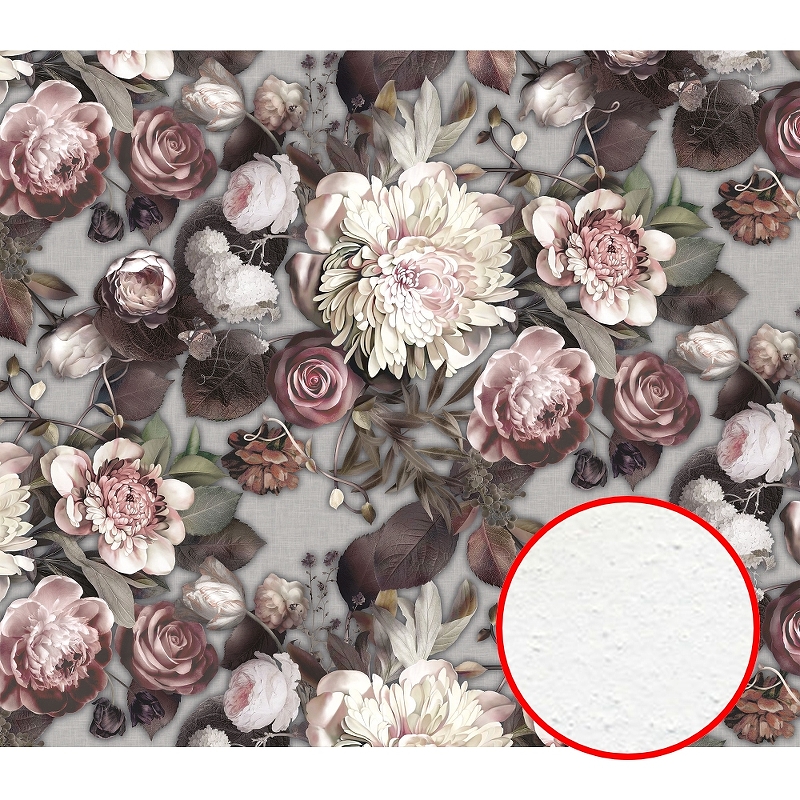 Фреска Ortograf Flower Dreams 31665 Фактура бархат FX Флизелин (3,1*2,7) Серый/Розовый, Цветы 31665