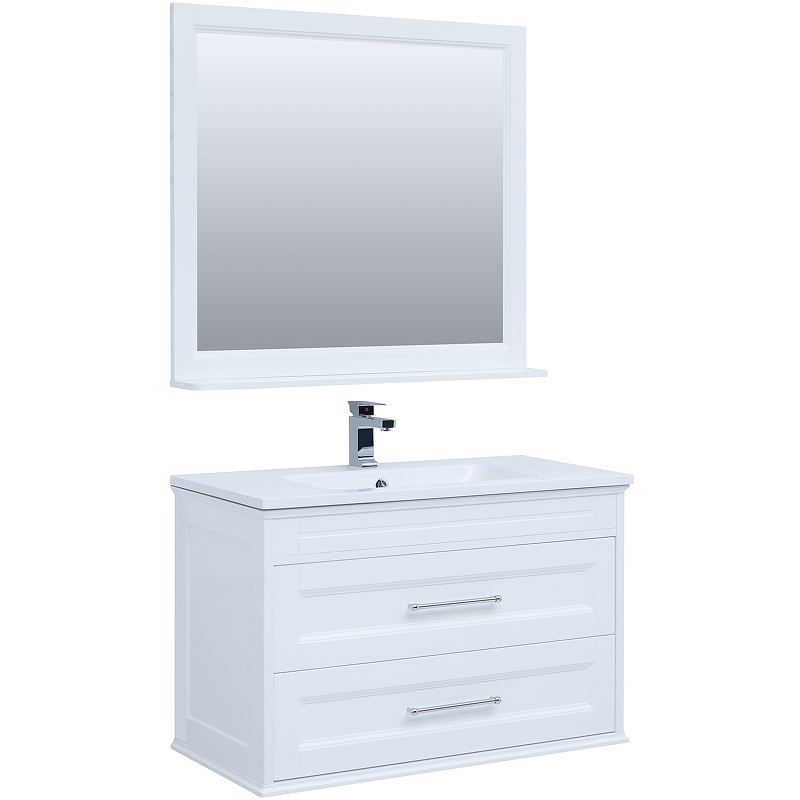 Комплект мебели для ванной Aquanet Бостон M 100 258284 подвесной Белый матовый пенал aquanet бостон м 36 левый белый матовый 209680