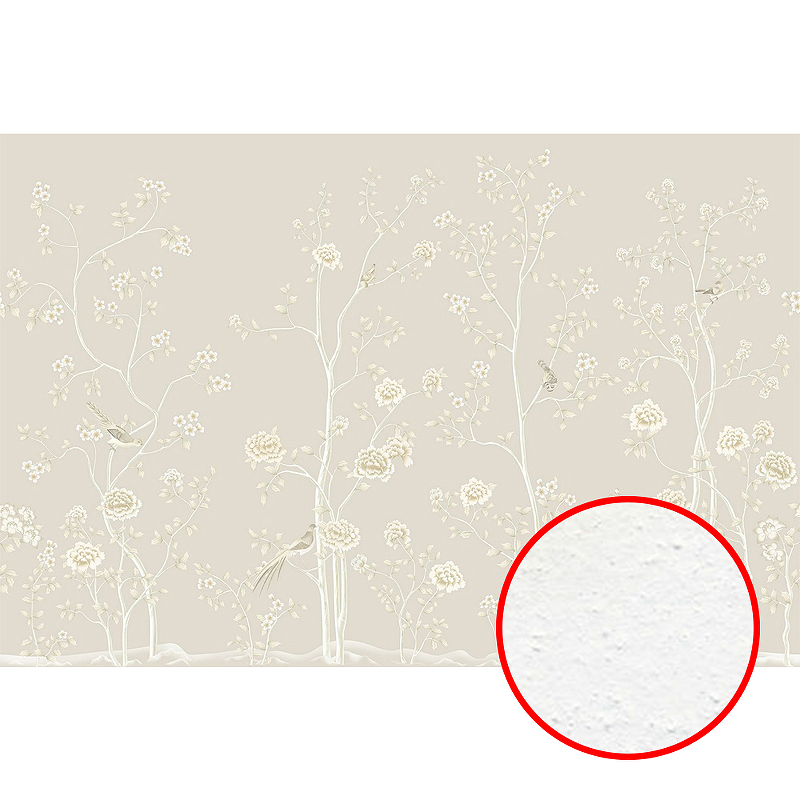 Фреска Ortograf Chinoiserie 33923 Фактура бархат FX Флизелин (4,5*3) Бежевый, Деревья/Цветы/Птицы