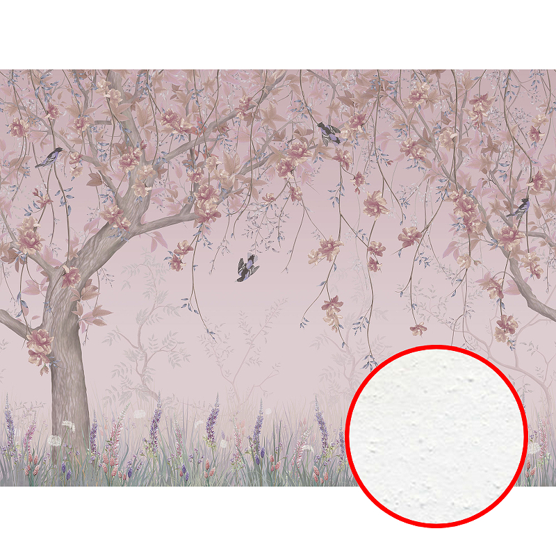 Фреска Ortograf Chinoiserie 33940 Фактура бархат FX Флизелин (4*3) Розовый, Деревья/Цветы/Птицы
