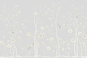 Фреска Ortograf Chinoiserie 33924 Фактура флок FLK Флизелин (4,5*3) Серый/Голубой/Бежевый, Деревья/Цветы/Птицы-1