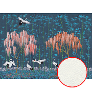 Фреска Ortograf Chinoiserie 33959 Фактура флок FLK Флизелин (4,2*3) Синий/Розовый, Деревья/Листья/Птицы