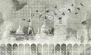 Фреска Ortograf Urban art 33569 Фактура флок FLK Флизелин (5*3) Серый, Город/Птицы/Абстракция-1