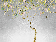 Фреска Ortograf Silver&Gold 32811 Фактура флок FLK Флизелин (3,6*2,7) Серебряный/Разноцветный, Деревья/Цветы-1