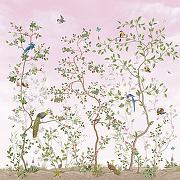 Фреска Ortograf Chinoiserie 33949 Фактура флок FLK Флизелин (2,7*2,7) Розовый/Зеленый, Цветы/Птицы-1