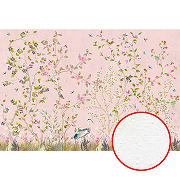 Фреска Ortograf Chinoiserie 33943 Фактура бархат FX Флизелин (4*2,7) Розовый/Зеленый, Деревья/Цветы/Птицы