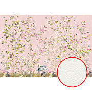 Фреска Ortograf Chinoiserie 33943 Фактура флок FLK Флизелин (4*2,7) Розовый/Зеленый, Деревья/Цветы/Птицы