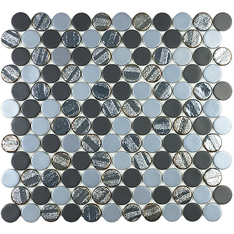Стеклянная мозаика Vidrepur Circle Aqua Black Mix 30,6х31,4 см