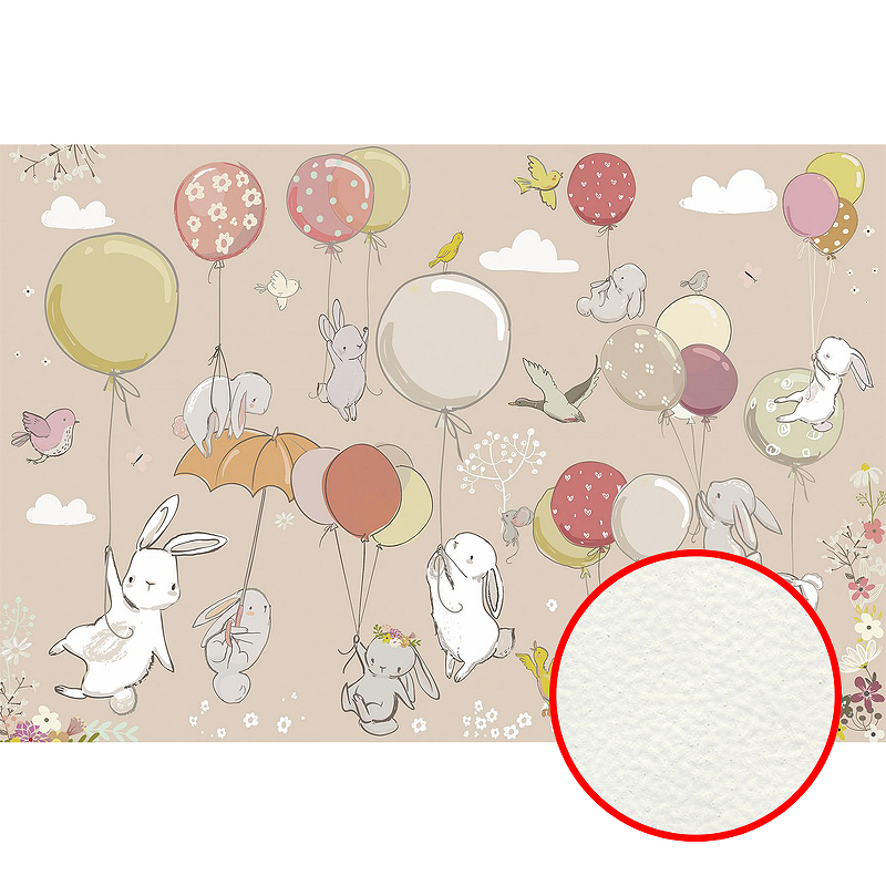 Фреска детская Ortograf Для самых маленьких 32929 Фактура флок FLK Флизелин (4*2,7) Розовый/Разноцветный, Животные/Воздушные шары