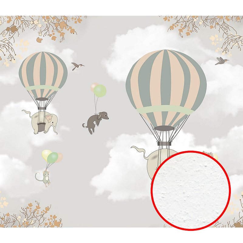 Фреска детская Ortograf Для самых маленьких 32931 Фактура бархат FX Флизелин (3,1*2,7) Серый, Животные/Воздушные шары