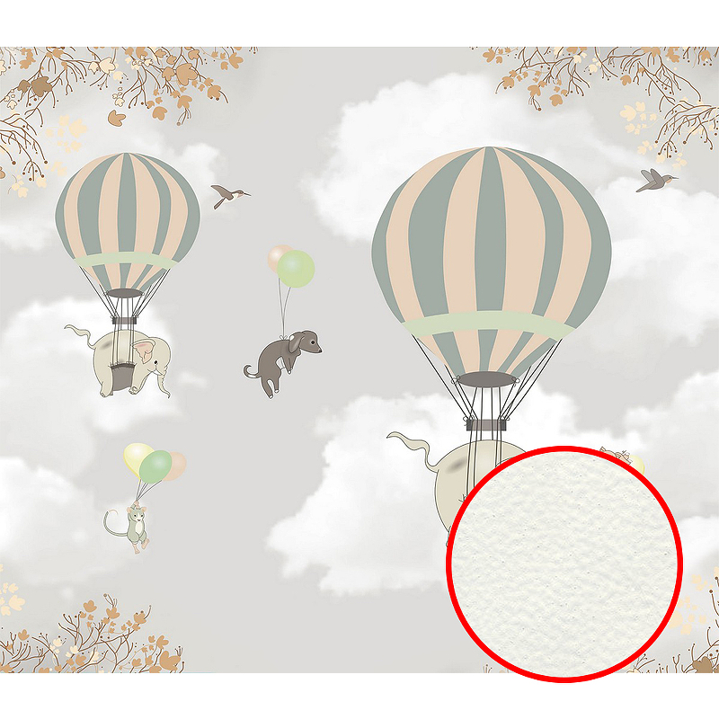 Фреска детская Ortograf Для самых маленьких 32931 Фактура флок FLK Флизелин (3,1*2,7) Серый, Животные/Воздушные шары