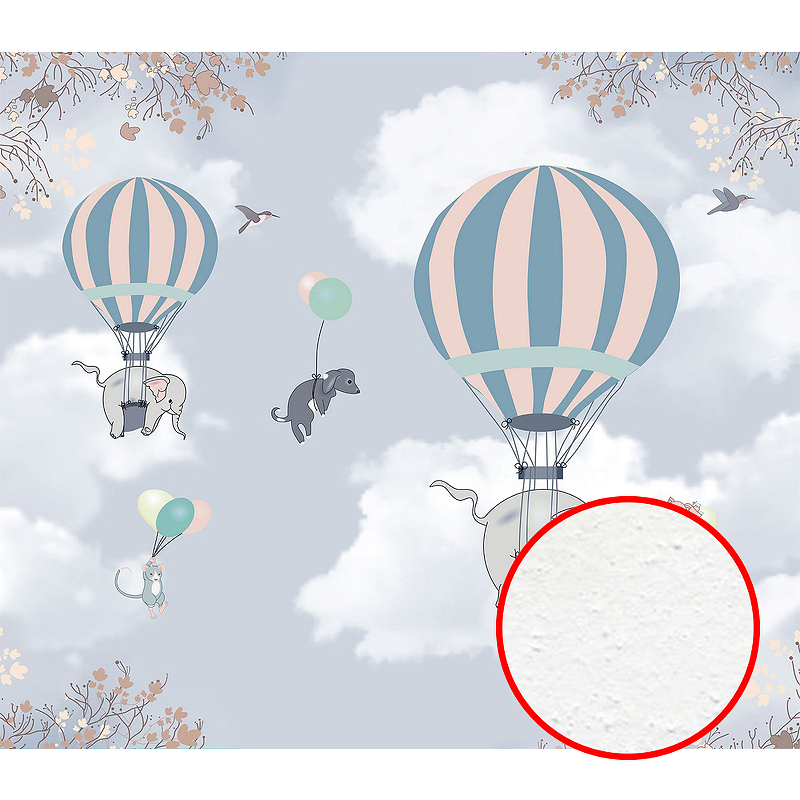 Фреска детская Ortograf Для самых маленьких 32932 Фактура бархат FX Флизелин (3,1*2,7) Голубой, Животные/Воздушные шары