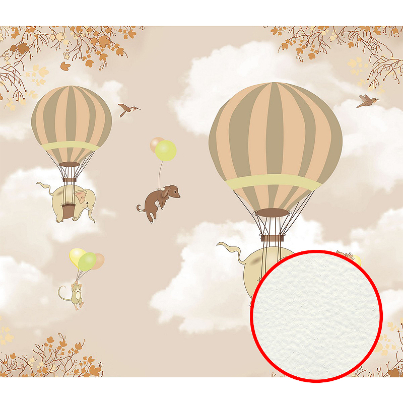 Фреска детская Ortograf Для самых маленьких 32933 Фактура флок FLK Флизелин (3,1*2,7) Бежевый, Животные/Воздушные шары